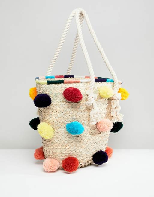 Sac pompon paille new arrivals