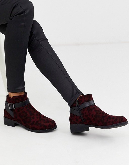Park Lane stud rand flat ankle boots in leopard