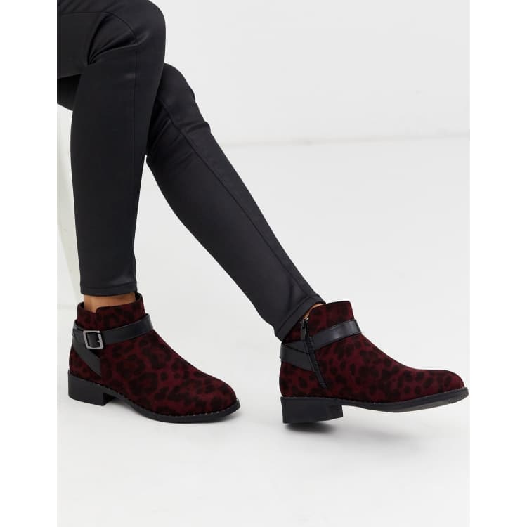 Park Lane stud rand flat ankle boots in leopard ASOS