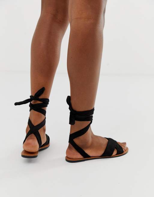 tie leg black sandals