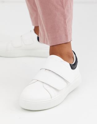 white sneakers with velcro straps