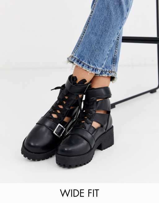 Wide fit cut shop out ankle boots