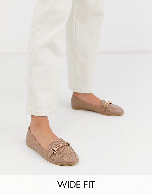 Park Lane wide fit flat loafers in snake