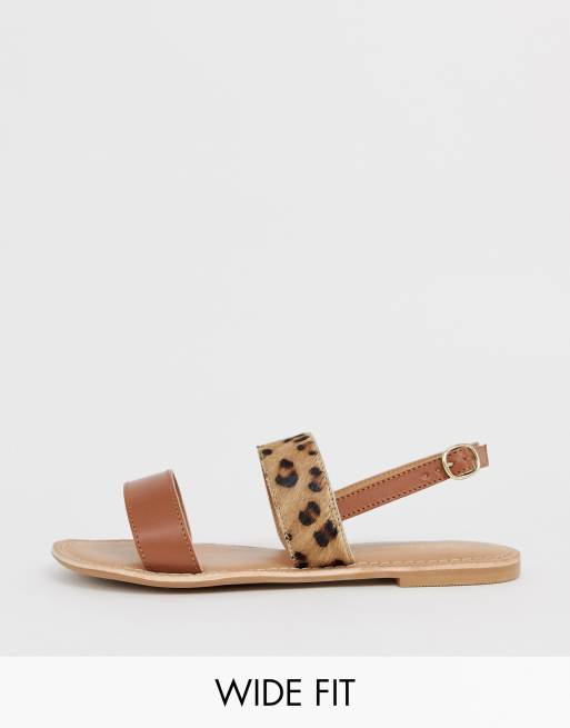 Park Lane wide fit leather flat sandal in leopard