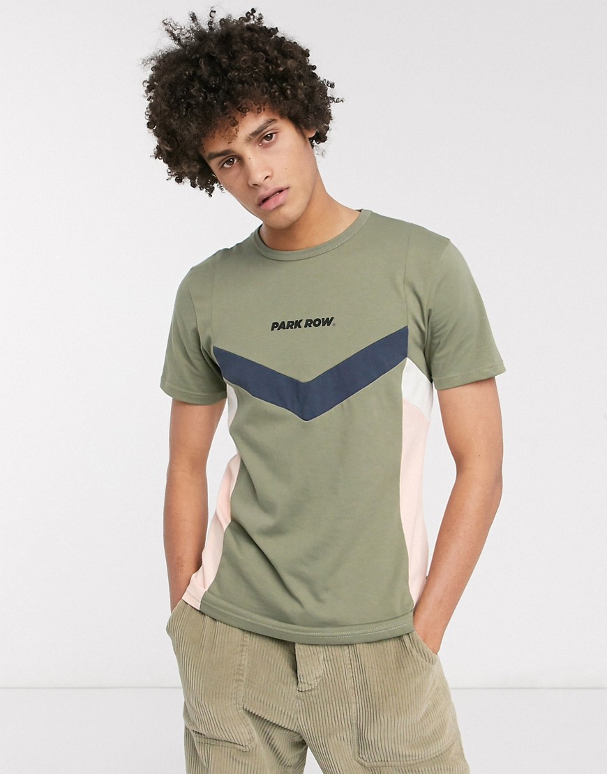 Park Row - T-shirt con pannelli ai lati kaki-Verde