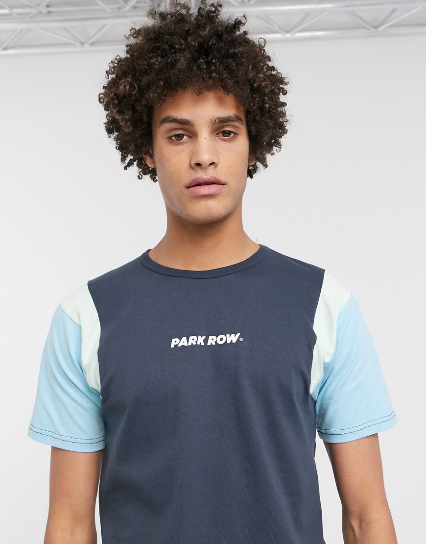 Park Row - T-shirt met schouderpaneel in marineblauw
