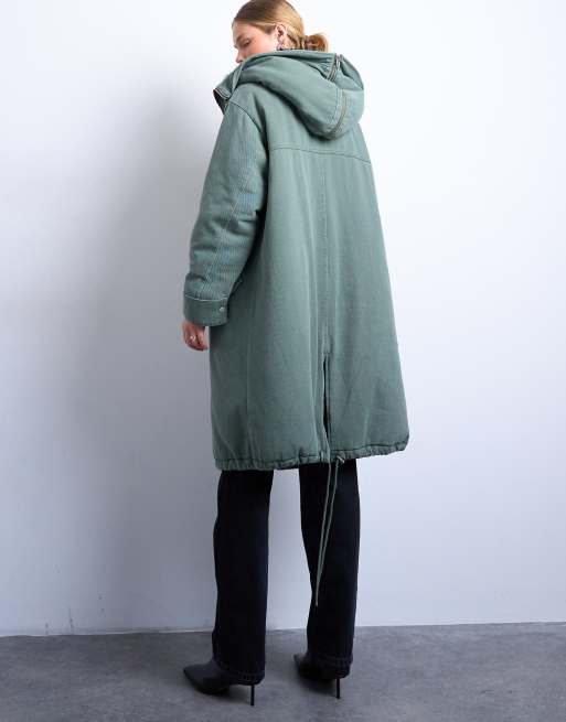 Parka caqui extragrande con ribete de piel en la capucha premium de Topshop, 4 de 4