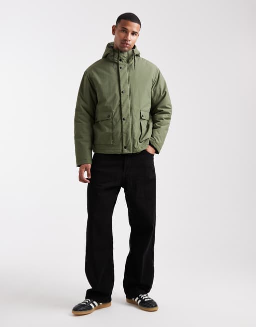 Parka caqui impermeable acolchada con capucha de Threadbare, 2 de 5