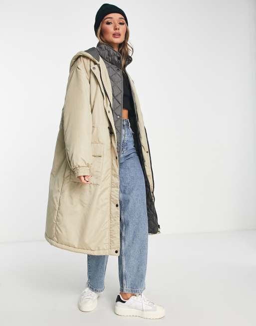Parka color piedra guateada con diseño híbrido de ASOS DESIGN 
