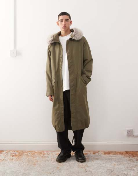 Parka larga verde con cordón ajustable en la cintura y capucha de piel sintética de Reclaimed Vintage - view 1