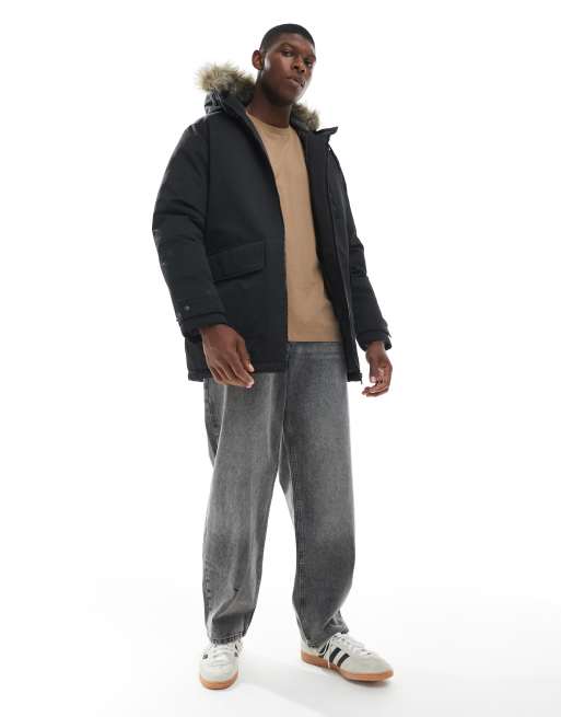 Parka negra con capucha de piel sintética de Jack & Jones, 2 de 5