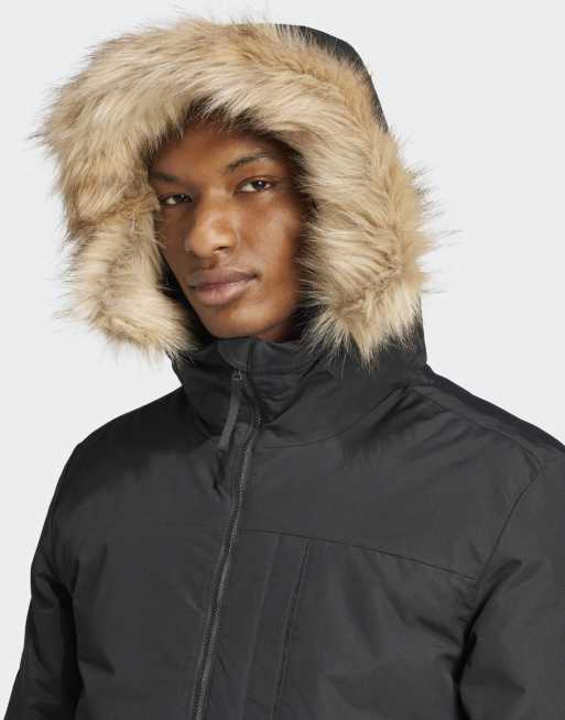 Parka negra con ribete de piel sintética Paveric de adidas Performance, 3 de 4