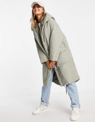  Парка с каскадной драпировкой шалфейно-зеленого цвета ASOS DESIGN-Серый