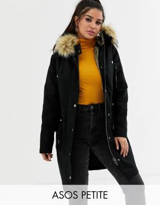 фото Парка со съемной подкладкой из искусственного меха asos design petite-черный asos petite