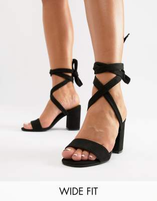 Park Lane Parklane Wide Fit Tie Leg Block Heeled Sandals-black