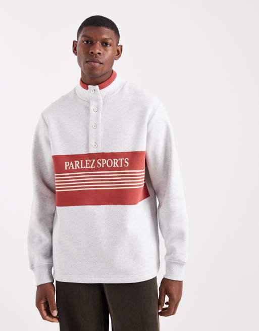 Parlez 1/4 button logo color block sweatshirt in gray/orange