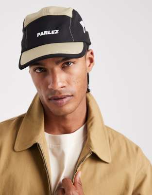 Parlez Parlez 5 panel colour block logo cap in black and beige-Neutral