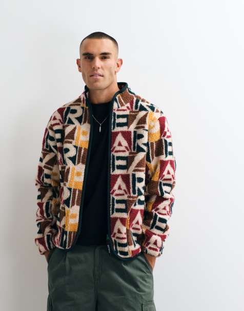 Parlez abstract printed borg jacket in multi - view 1