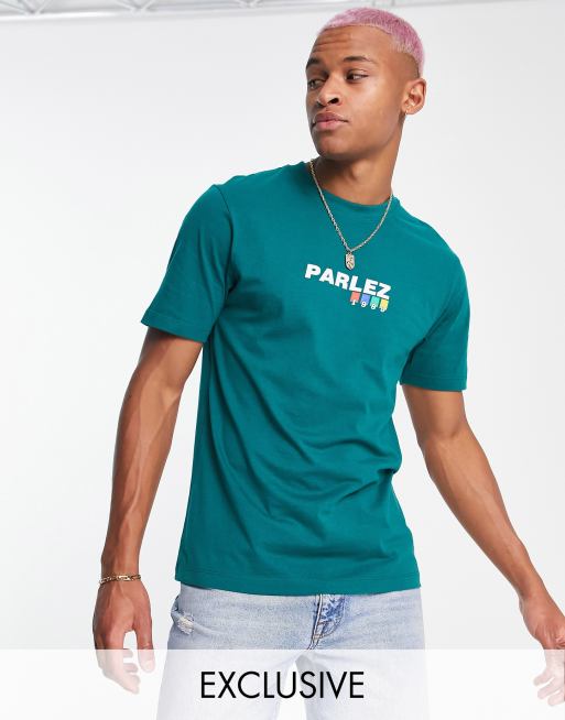 Parlez – Altair – Dovt blågrön t-shirt med stor logga, endast hos ASOS