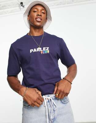 Parlez Parlez altair large logo t-shirt in navy exclusive at ASOS