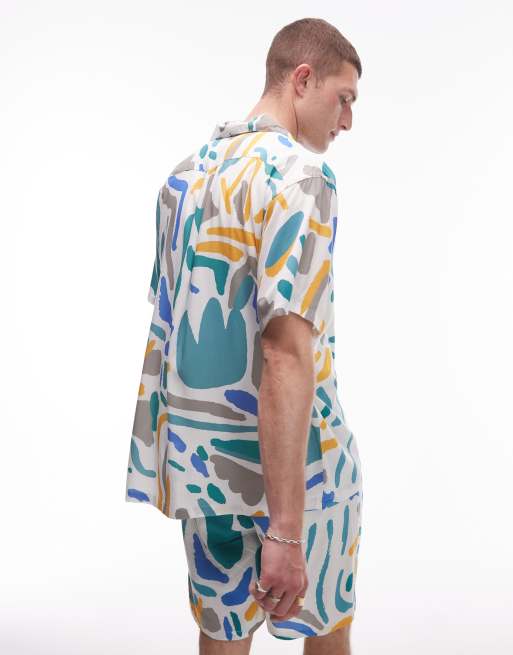 Parlez antigua stroke print shirt co-ord in multi, 3 of 4