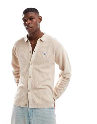 Parlez Parlez arthur waffle knit cardigan in beige-Neutral