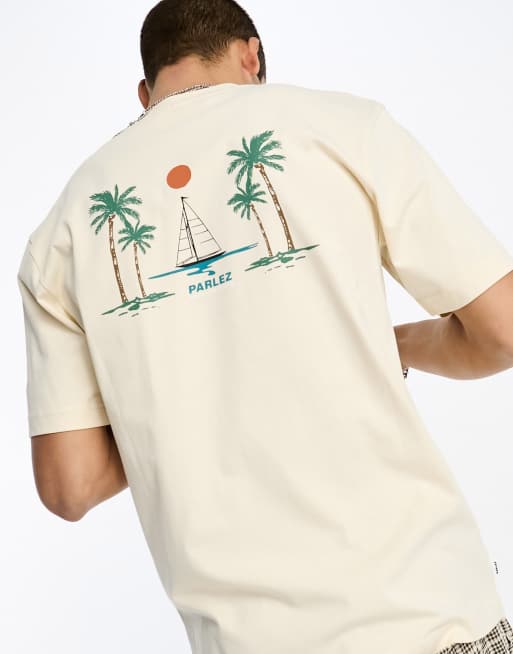 Parlez – Away – Beżowy T-shirt z nadrukiem na plecach
