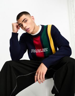 Parlez baton knitted jumper in navy