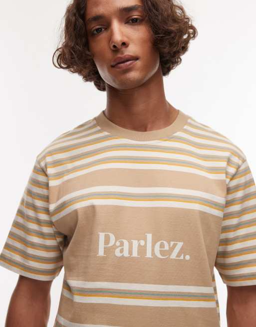 Parlez – Beige, flerfärgad, randig t-shirt med logga, 4 av 4