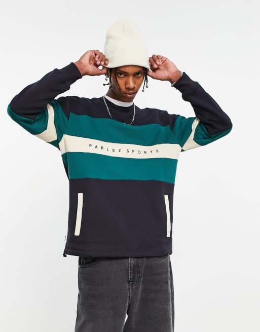 Parlez – Belton – Marinblå panelsydd sweatshirt