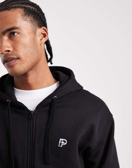 Parlez – Bestickter Kapuzenpullover aus Filz in Schwarz mit durchgehendem Reißverschluss, 5 von 5