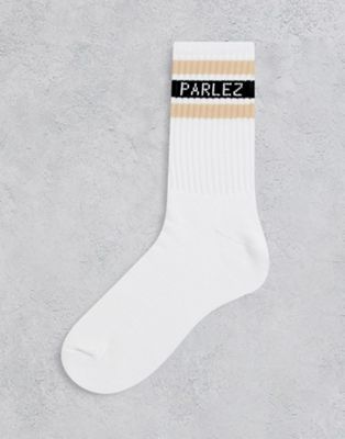 Parlez block socks with sand trim in white