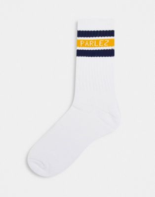 Parlez block socks with teal and beige detail in white