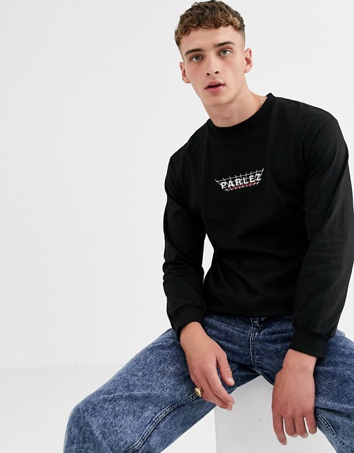 Parlez Byers embroidered long sleeve top in black