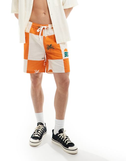Parlez – Cabo – Gemusterte Baumwoll-Shorts in Orange