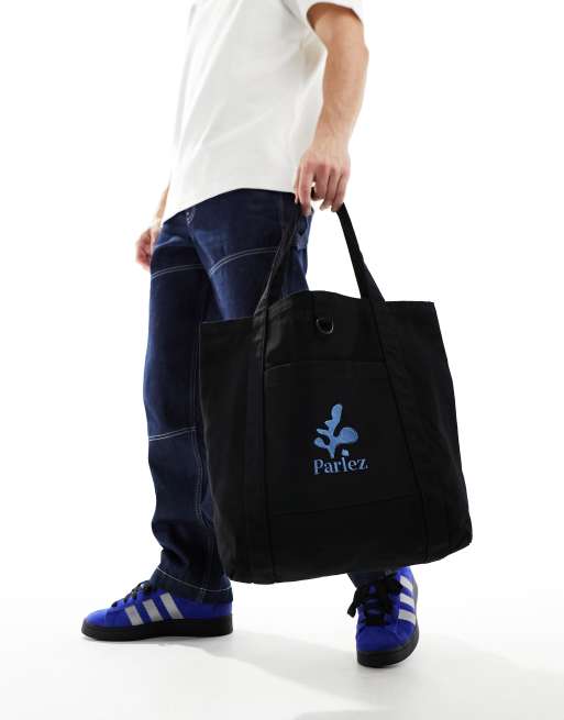 Parlez - Canvas tote tas met borduursel in zwart