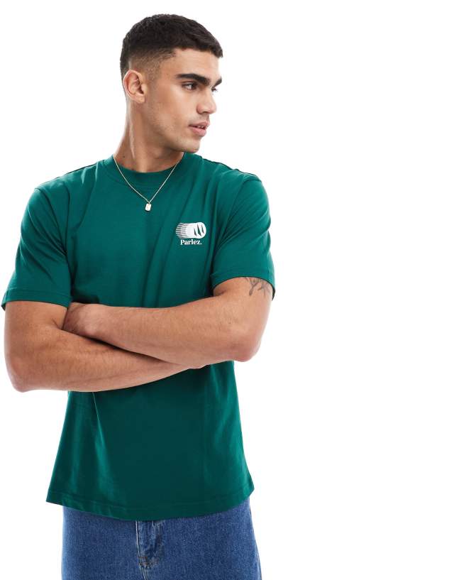 Parlez - charter logo back print t-shirt in dark green