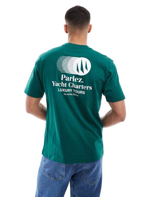 Parlez - Charter - T-shirt met logo op de achterkant in donkergroen, 2 van 4