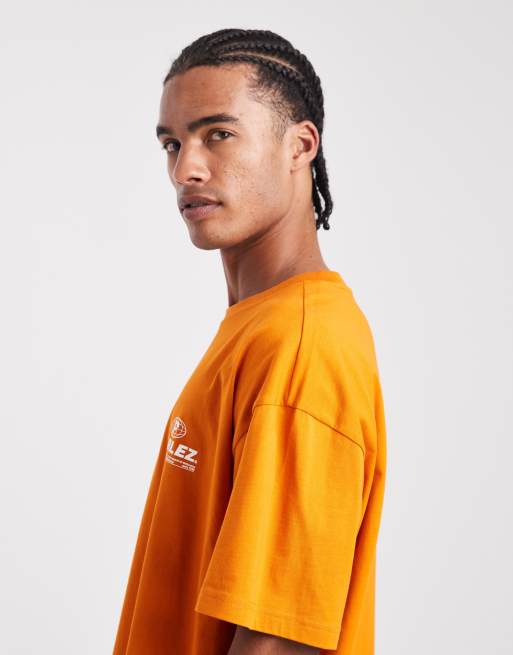 Parlez – Ciemnopomarańczowy T-shirt oversize z grafiką z logo ASOS