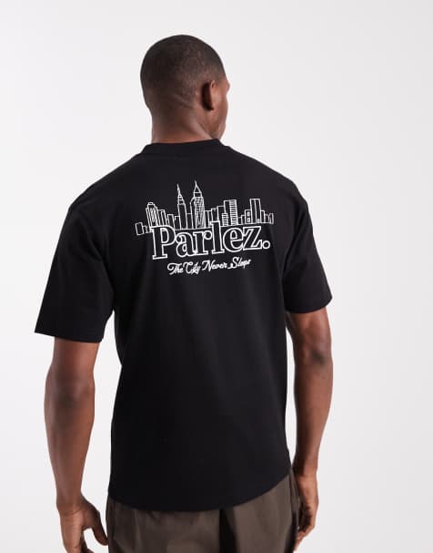 Parlez cityscape graphic logo t-shirt with back print in black - view 1