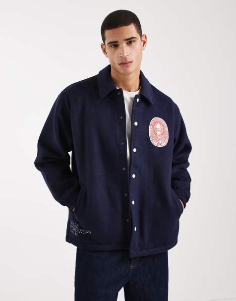 Parlez – Coach-Jacke aus schwerem Wollmix in Marineblau mit besticktem Logo-Aufnäher - view 1