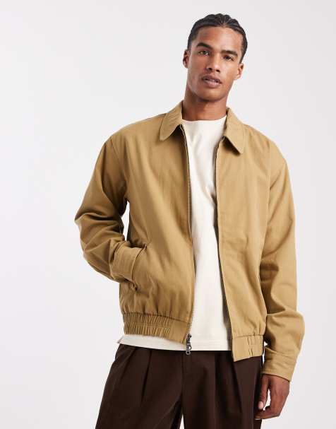 Parlez collared 2 way zip harrington jacket with fleece lining in beige - view 1