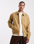 [Parlez] Parlez collared 2 way zip harrington jacket with fleece lining in beige-Brown S Sand