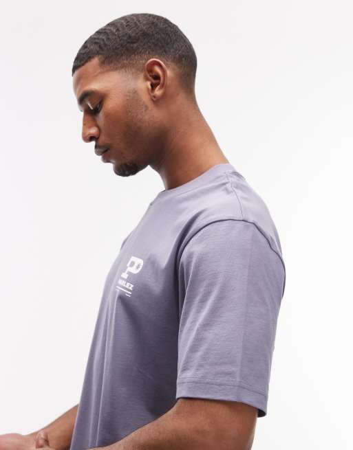 Parlez complex t-shirt with back and chest print graphic in purple, 4 of 5