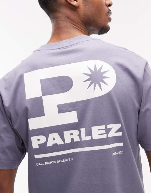 Parlez complex t-shirt with back and chest print graphic in purple, 5 of 5
