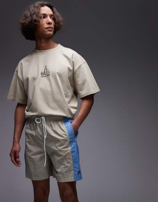 Parlez – Copa – Beige och blå, avslappnade shorts med kontrasterande panel, 3 av 5