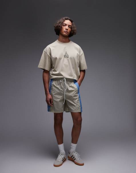 Parlez copa contrast panel relaxed shorts in beige blue multi - view 1
