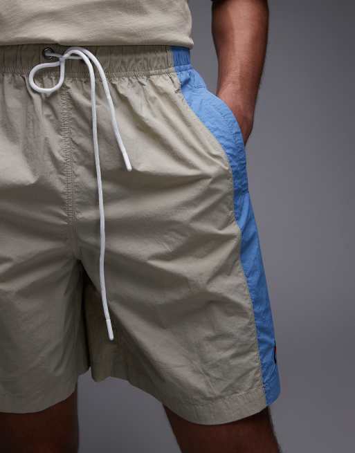Parlez - Copa - Ruimvallende short met contrasterend paneel in beige en blauw multi, 4 van 5