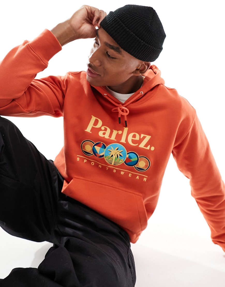 Parlez cotton embroidered hoodie in burnt orange