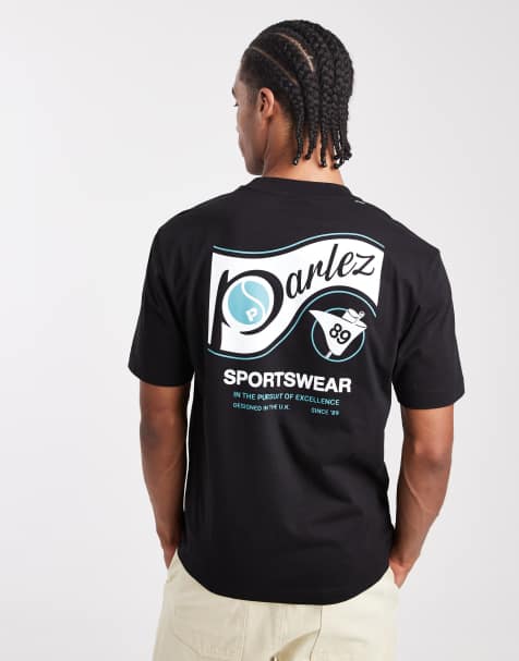 Parlez screen printed sports graphic logo t-shirt with back print in black